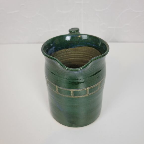 Art Pottery Pitcher Vase 4.75" tall Green Ceramic Mid Century Modern - Picture 2 of 10